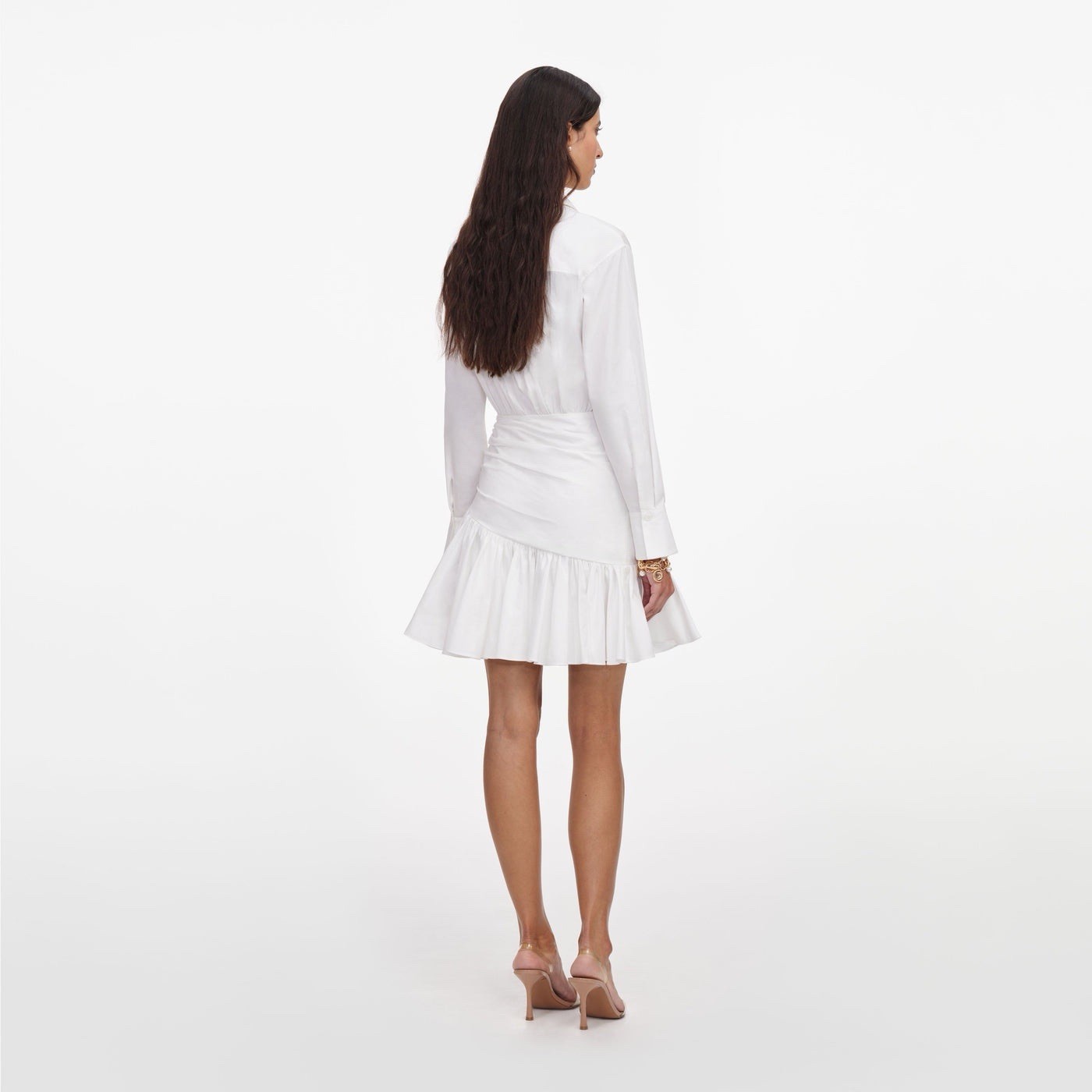 Self Portrait WHITE COTTON GATHERED MINI DRESS