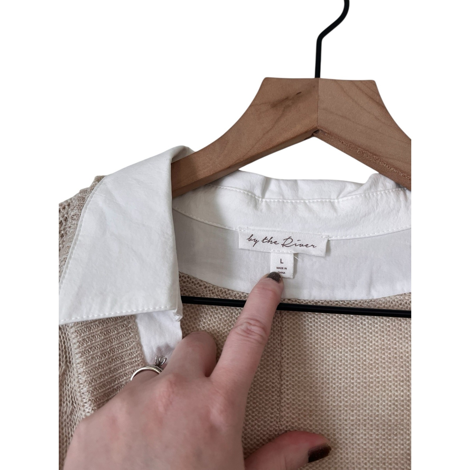 By The River Womens Wool Blend Layered Collared Sweater Tan Dress Size Large