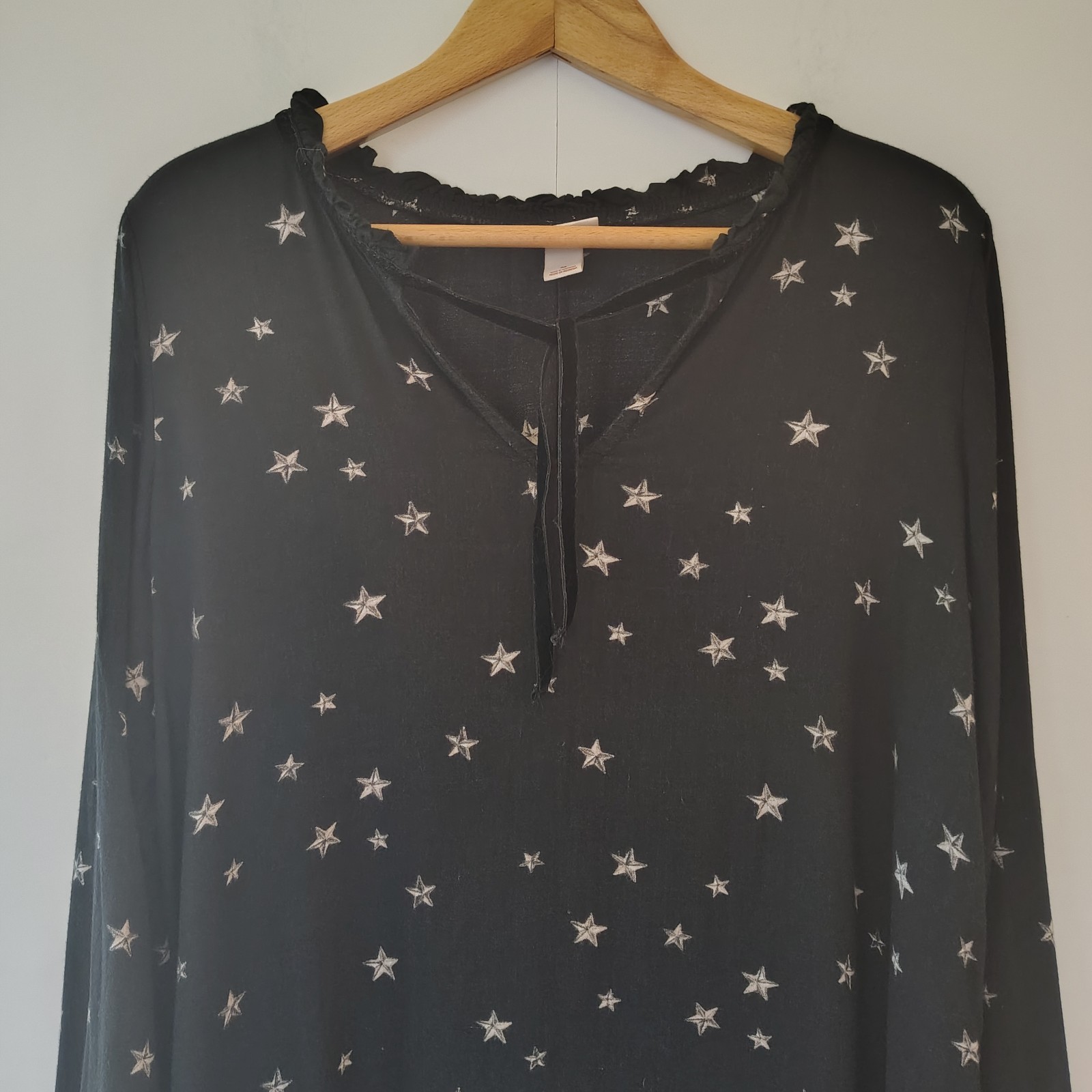 Mossimo Mini Shift Dress M Black Celestial Stars Ruffle Velvet Trim Witchy Goth