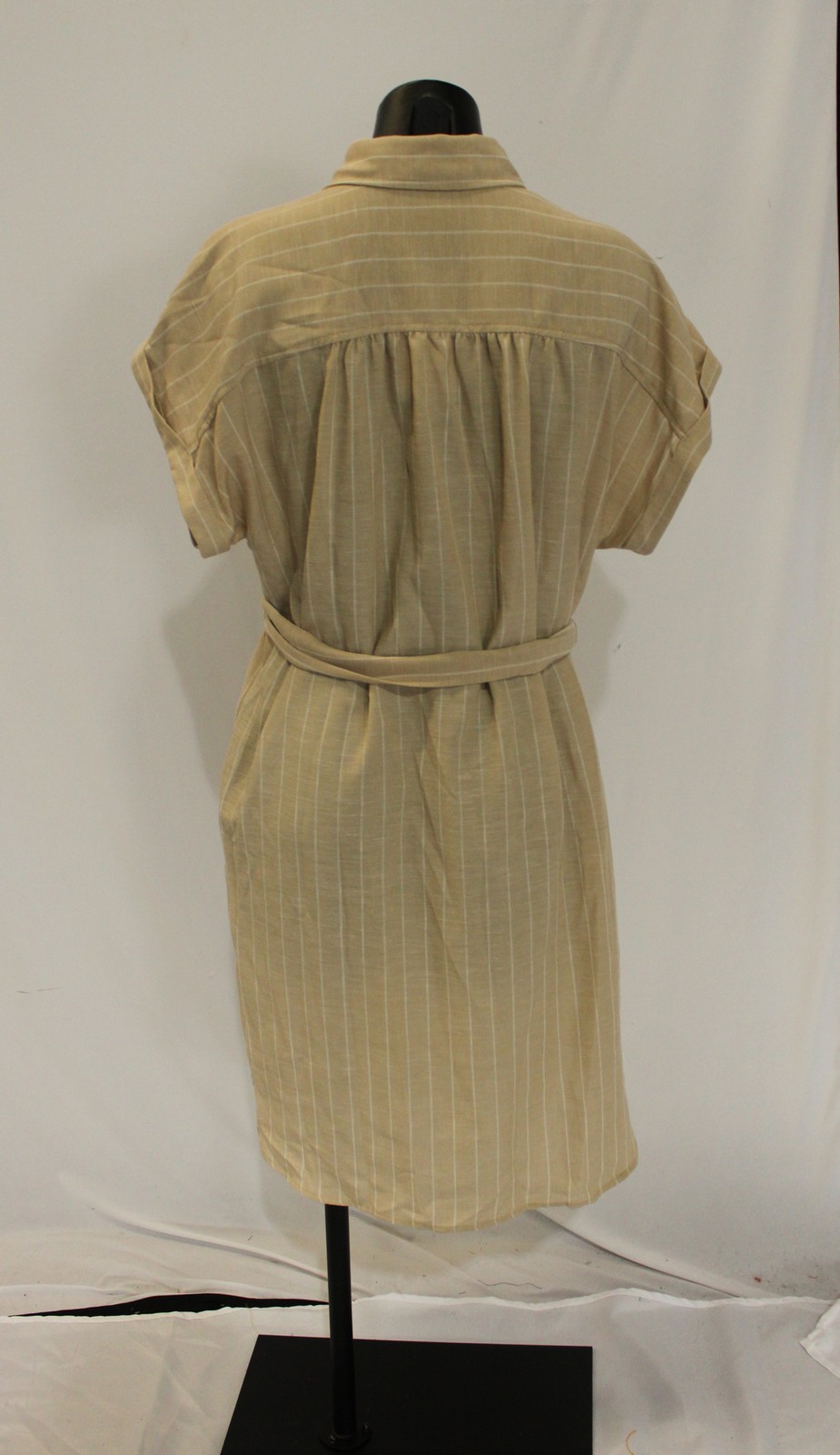 Nine West Women’s Tie Waist Midi Button-Up Shirt Dress CN6 Khaki Large NWT