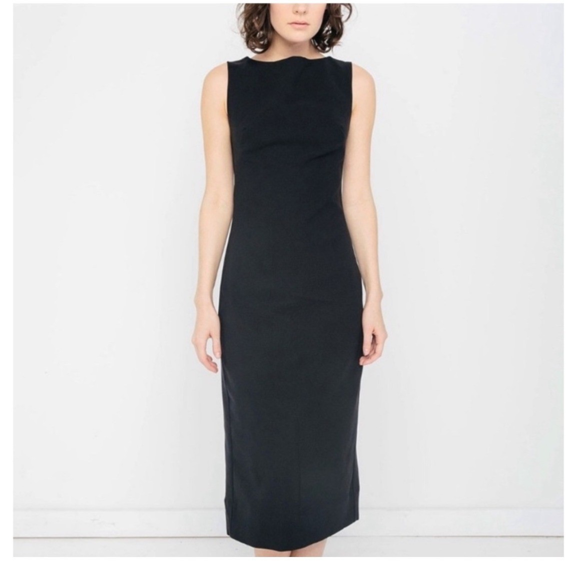 Elizabeth Suzann Elise Dress Black Cotton Spandex Sheath Midi 10 Tall