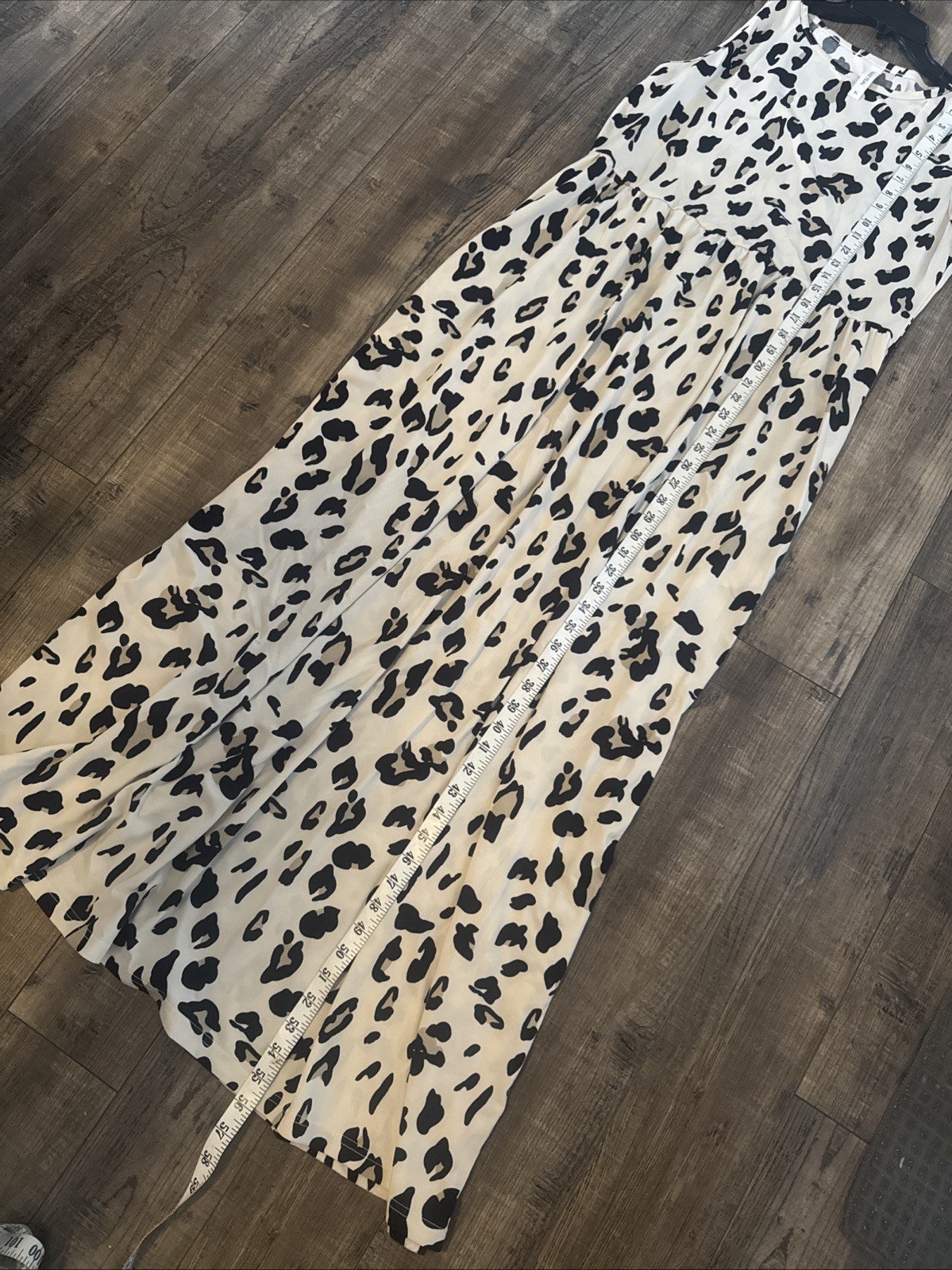 Tickled Teal Maxi Leopard Print Dress Sleeveless XL Tan Blk Trendy Soft Knit