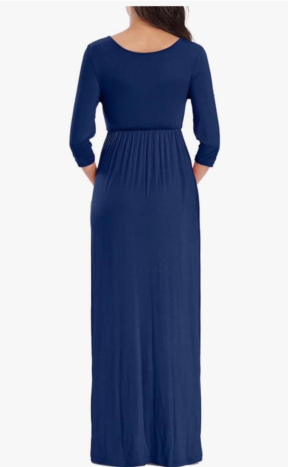KIM S Navy Blue Maternity Maxi Dress with Flower Sash, Size L