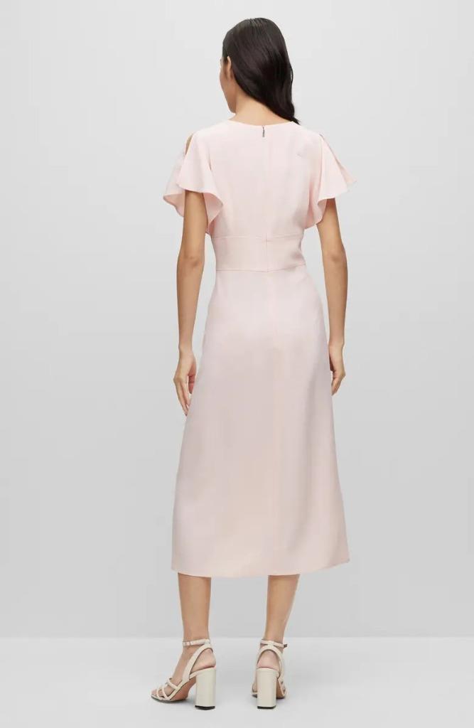 $595 – Boss Hugo Boss Dawinga Flutter Sleeve A-Line Dress in Pink Cream Size 6