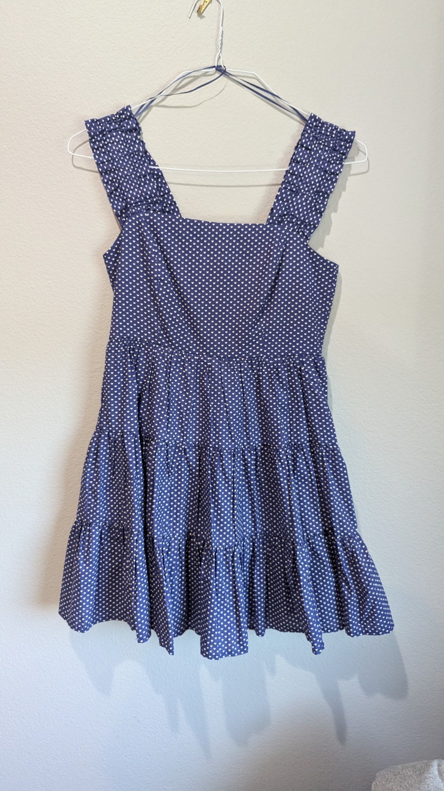 Aqua XS Blue/White Heart Print Square Neck Fit & Flare Short Dress