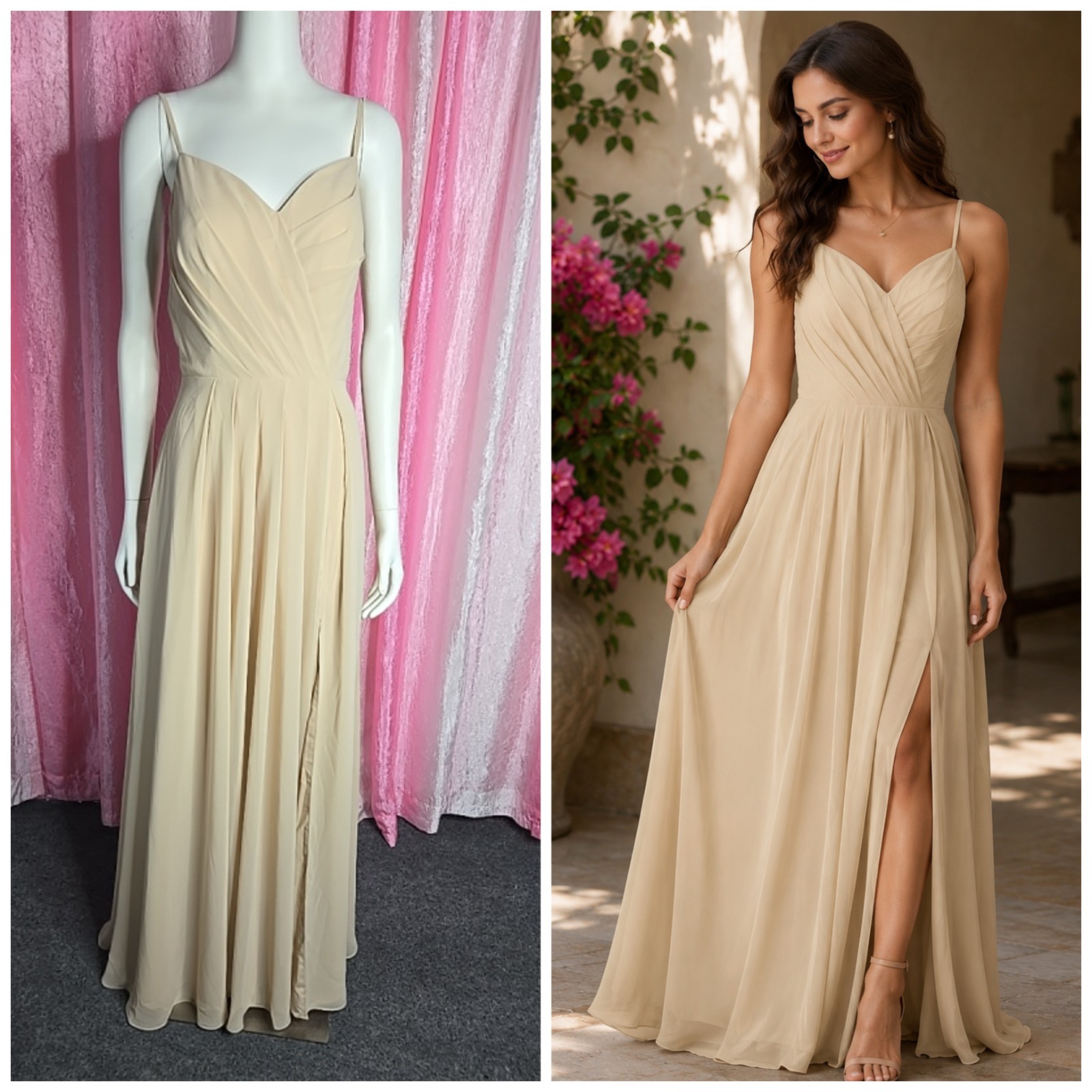 Stacees Champagne Bridesmaid Wedding Prom Formal Gown Size 8 NWT