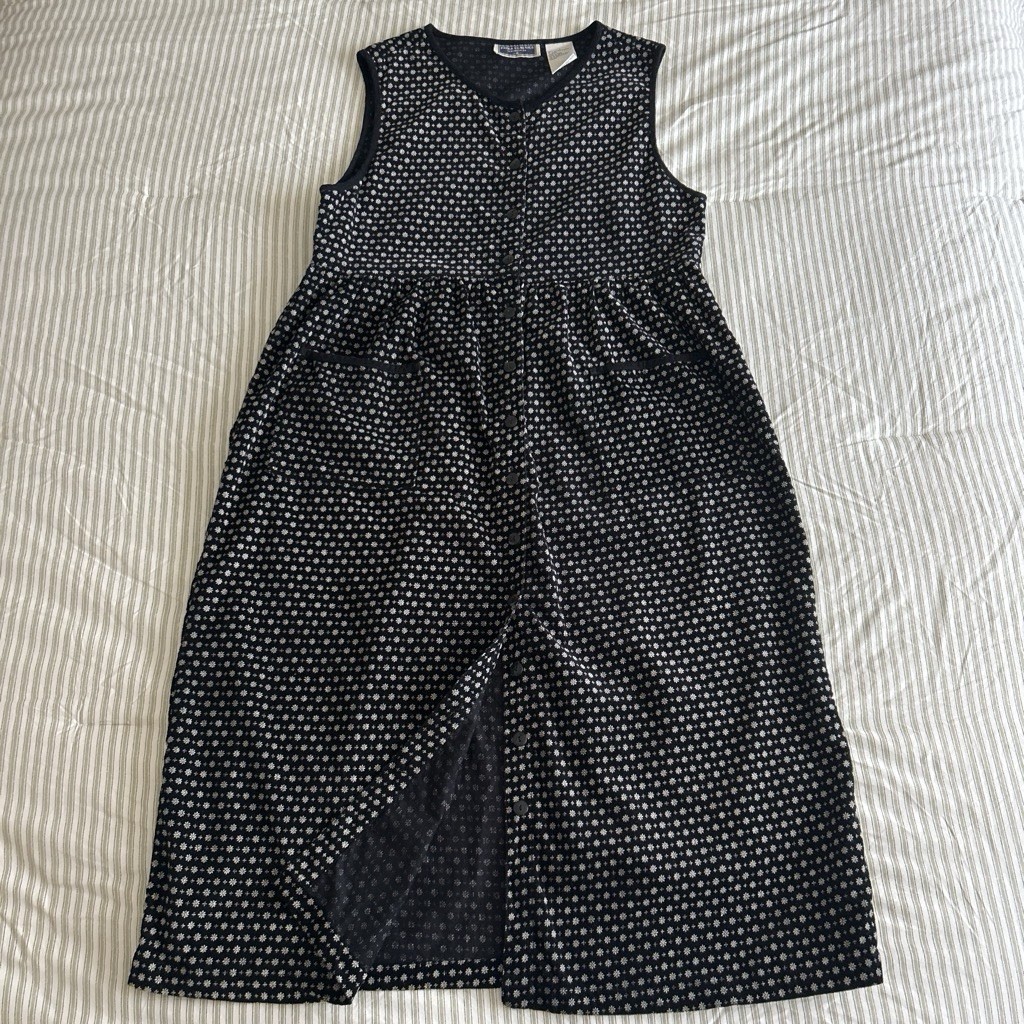 Erika Classics 90s Vintage Ditsy Floral Corduroy Midi Jumper Dress Size L