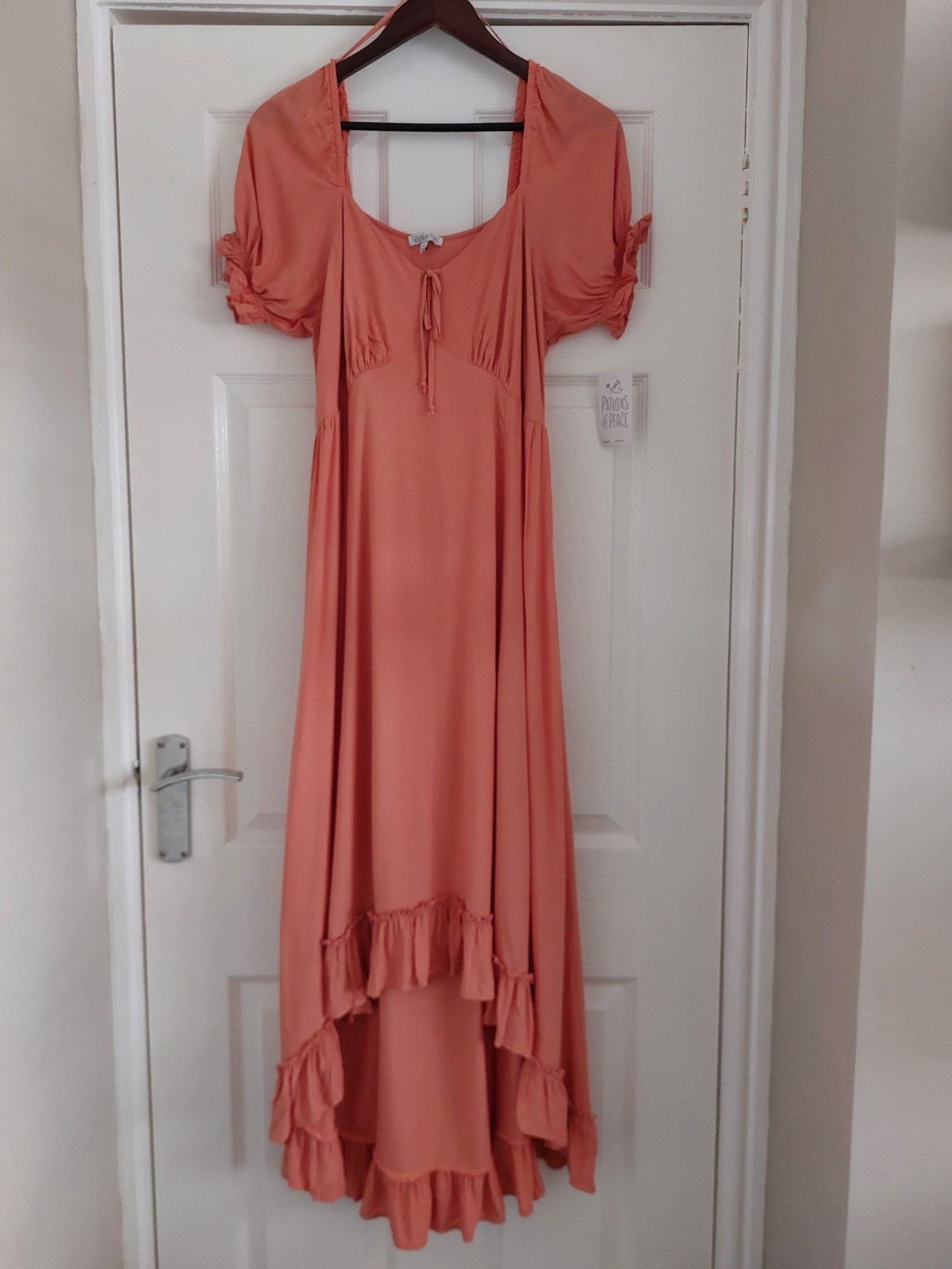 Patrons of Peace Peach Maxi Dress Large 100% Rayon Boho Hippy Summer BNWT