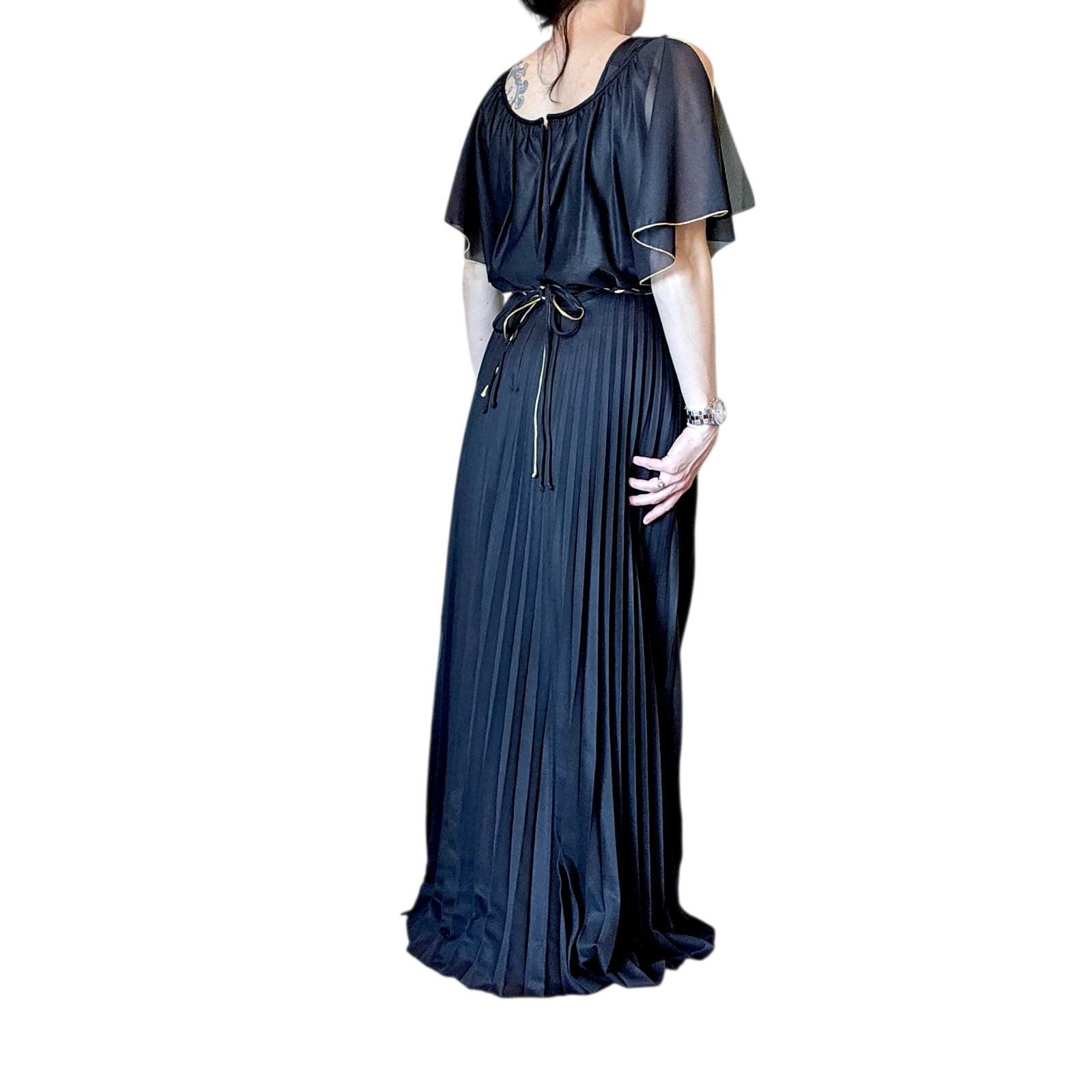 VTG Black Fairy Goddess Long Dress Formal Floor Length Sz 6 Greecian Party Belt