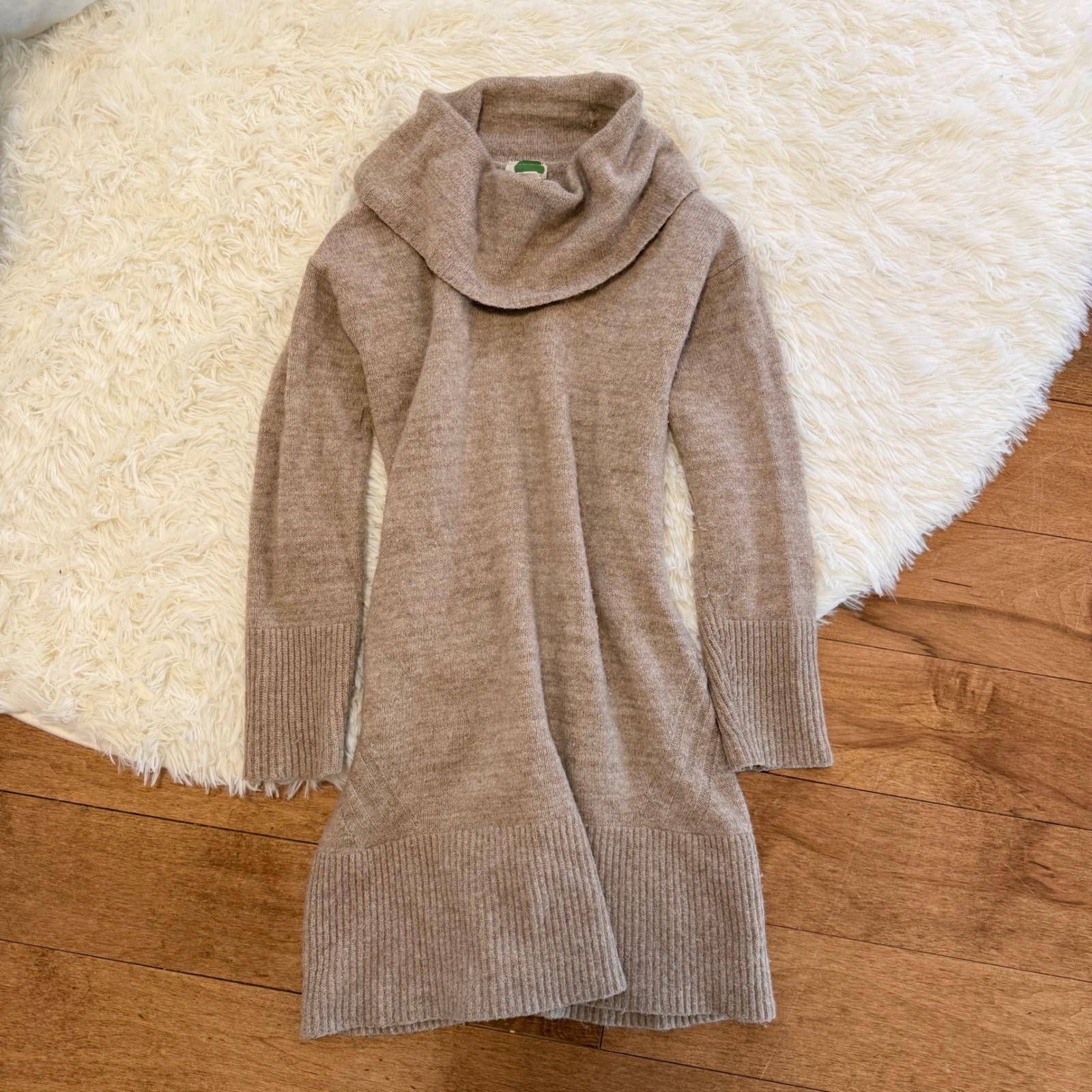 Anthropologie Cowl Neck Sweater Dress Womens Small Tan Beige Wool Alpaca Blend