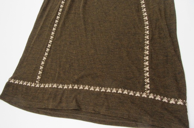 Sweet Magnolia Brown Embroidered Boho Dress Women’s L 3/4 Sleeve Midi