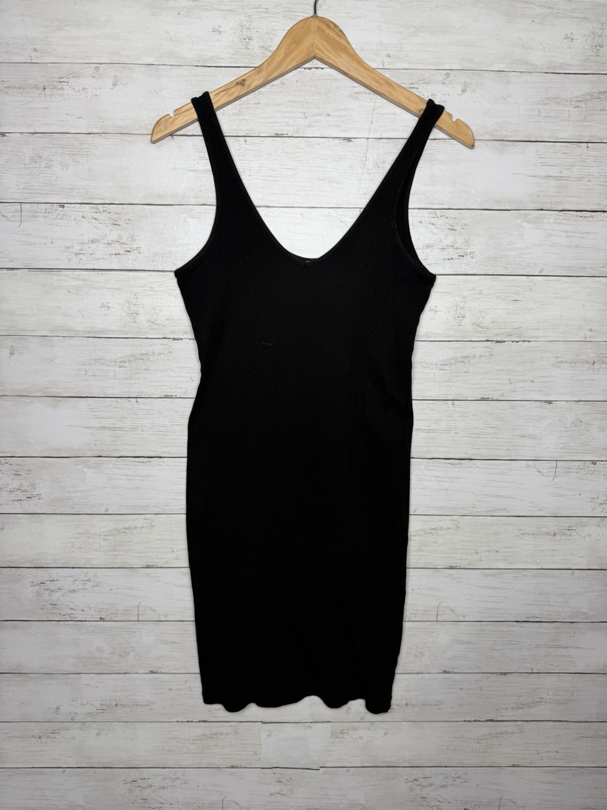 H&M Basic Black Ribbed Bodycon Tank Dress Size Medium