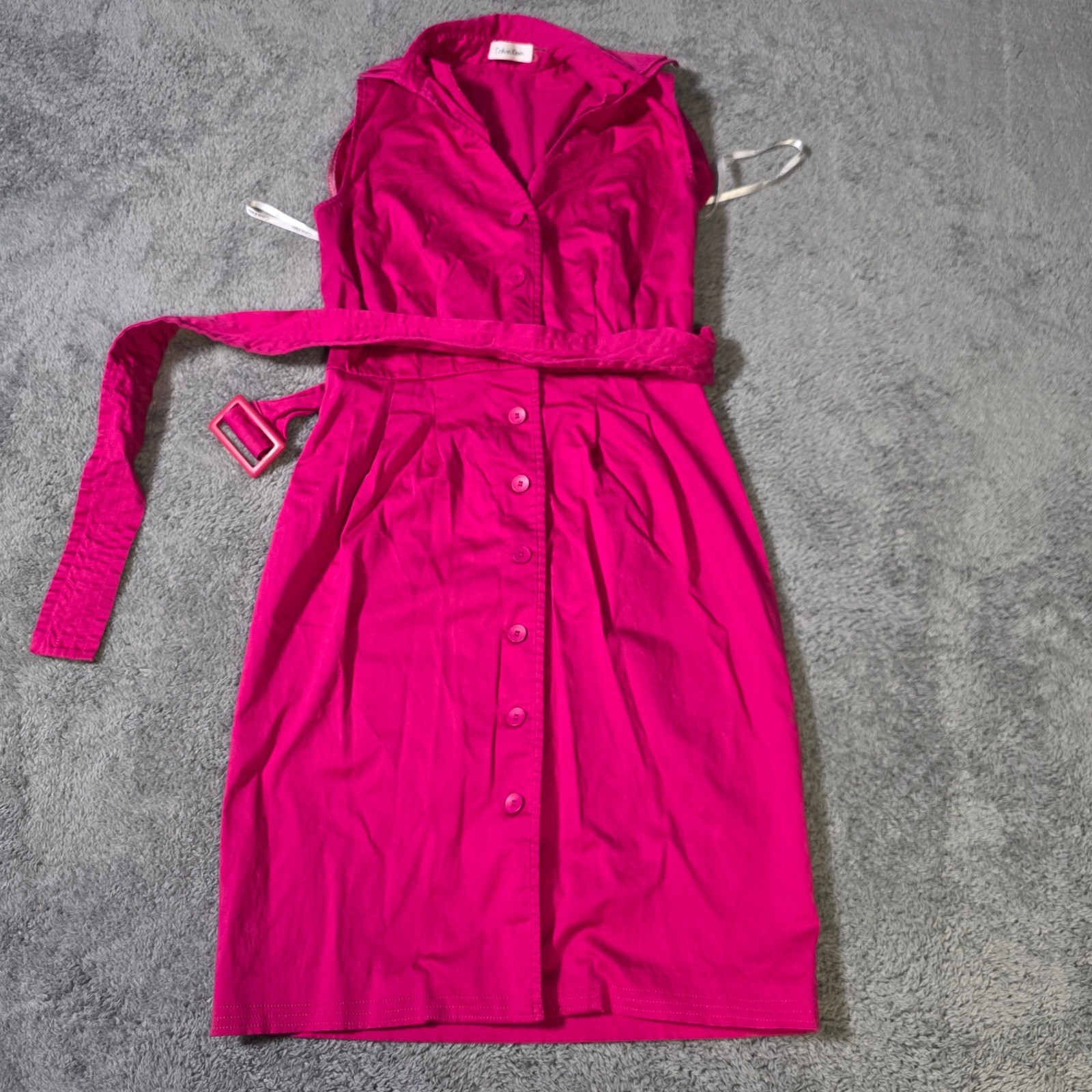 Calvin Klein Womens 2 Shirt Dress Pink Belted Sleeveless Button Front Cotton