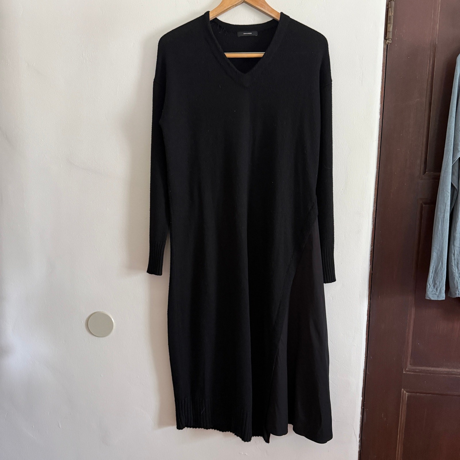 JOURNAL STANDARD Black Minimalist Knit Poplin Asymmetrical Midi Dress Free Size