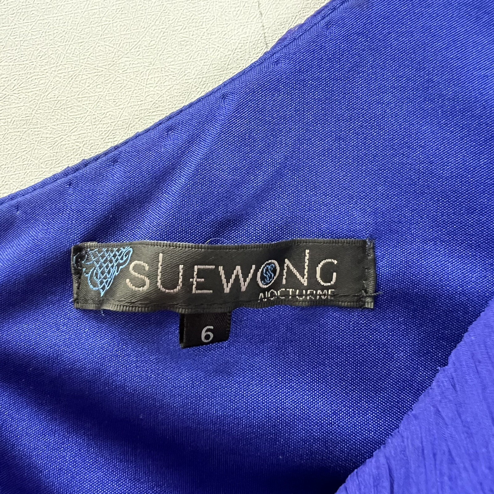 Sue Wong Nocturne Blue Silk Beaded Sequin Embellished One Shoulder Mini Dress 6