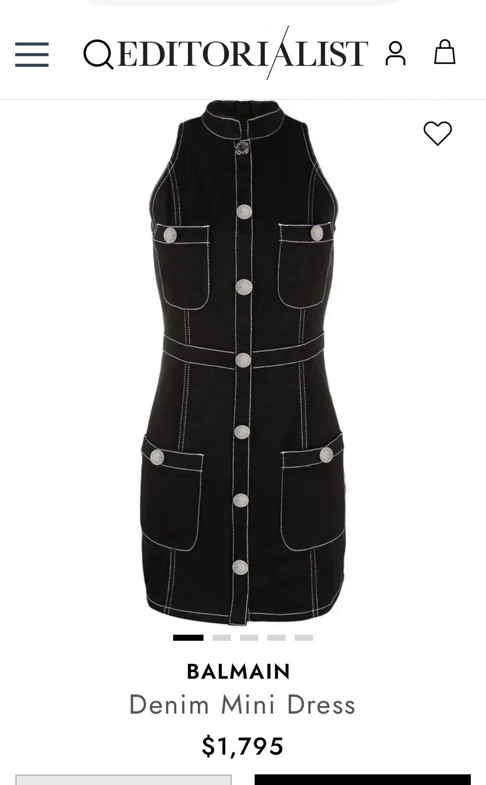 BALMAIN Black Stretch Denim Silver Logo Button Mini Dress 34 2 XS $1795 Current