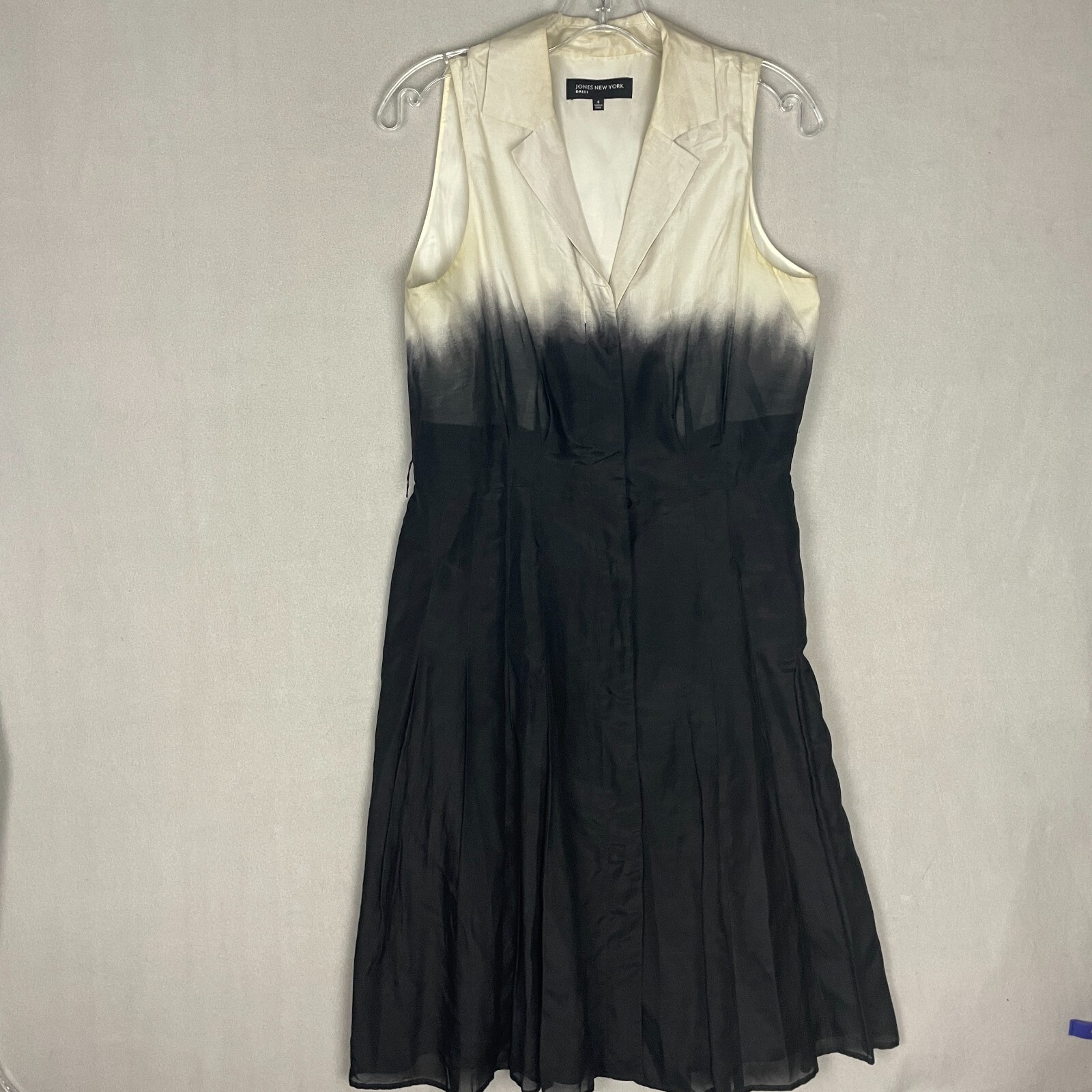 Jones New York Dress Women’s Silk Cotton Midi Size 8 Hidden Button Up Lapel