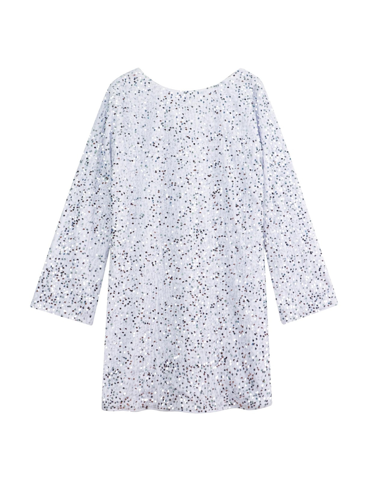 Ardrem Women Bow Sparkly Dresses Backless Glitter Mini Dress Long Sleeve Sequin