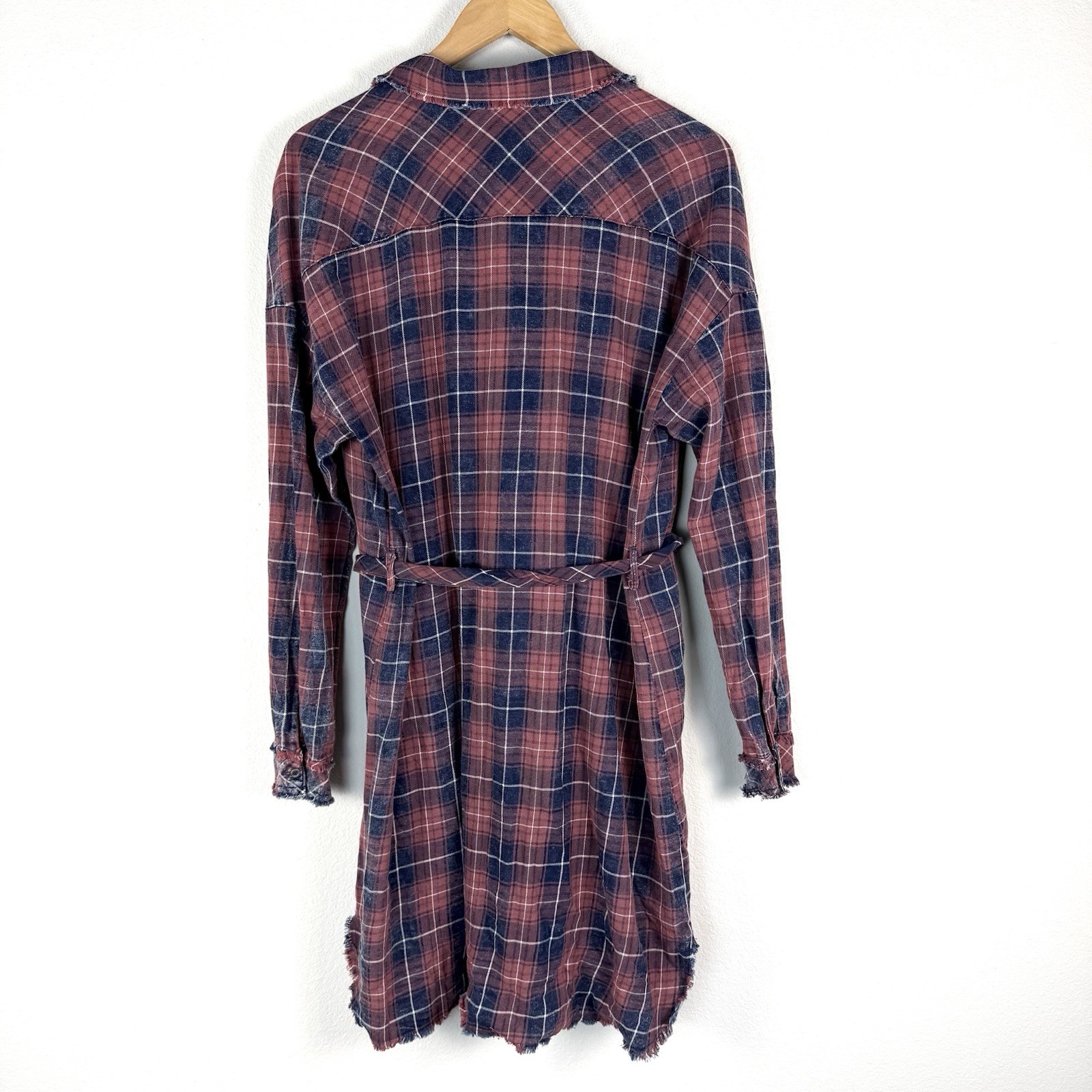 Plaid Button Up Shirt Dress Womens Large Distressed Country Western Heritage