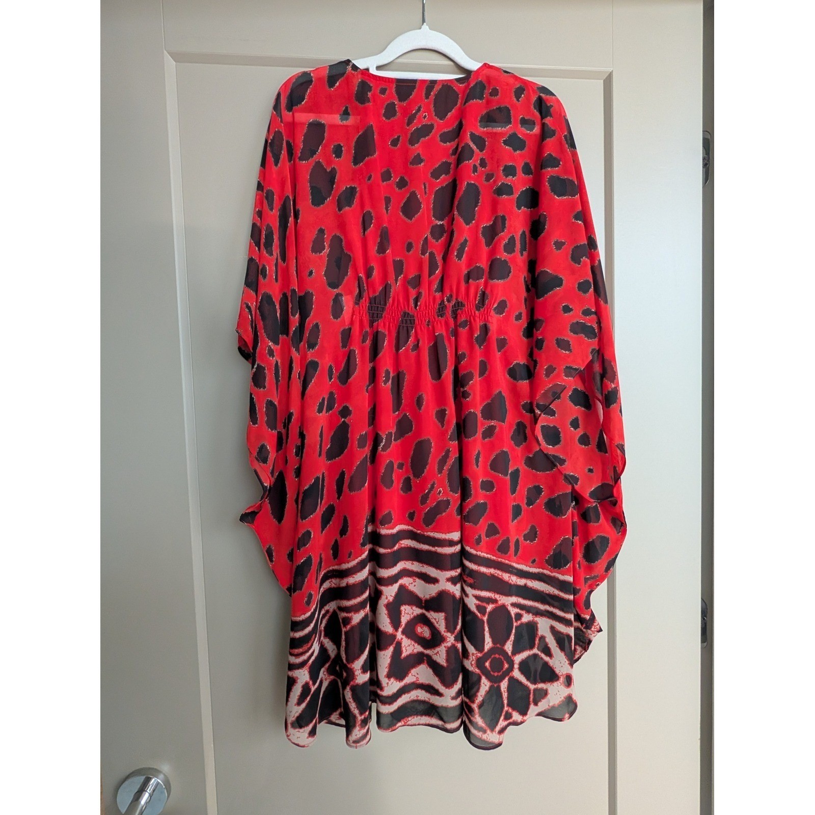 INC International Concepts Red Animal Print Kimono Sleeve Faux Wrap Dress Size 4