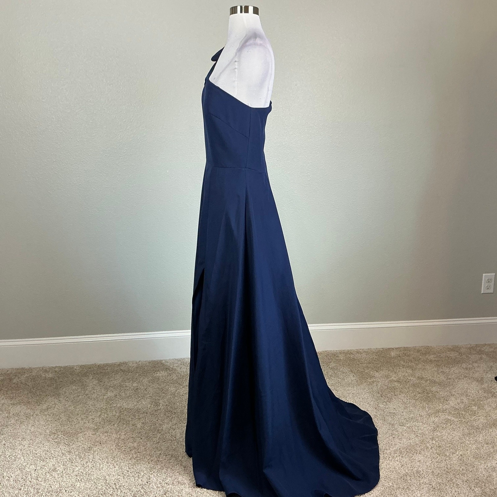 Mac Duggal 26989 Blue Evening Gown One Shoulder A-Line Thigh Slit Dress Size 10