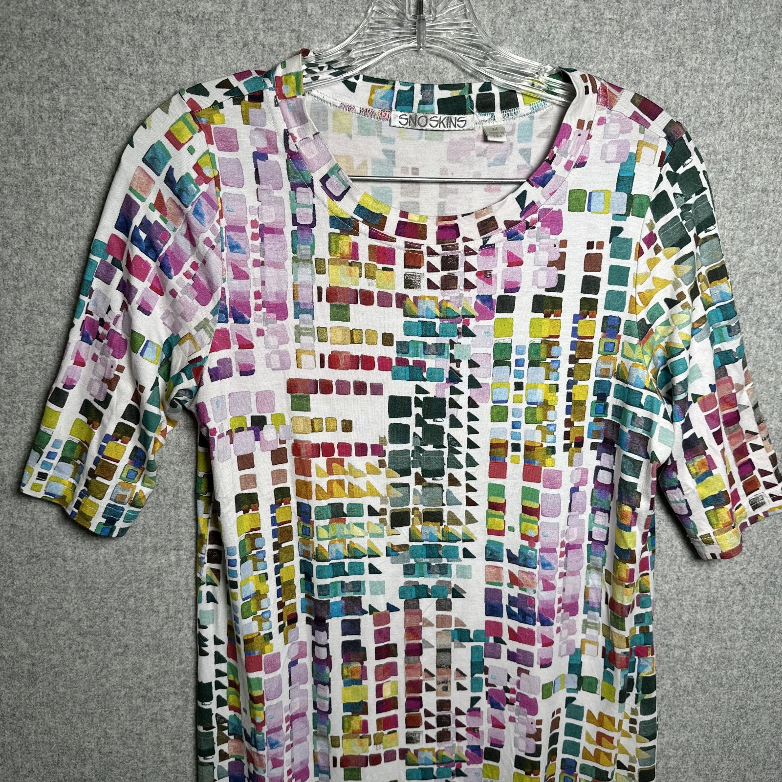 SNO SKINS Medium Printed Pullover Dress Elbow Sleeve Stretch Jersey Multicolor
