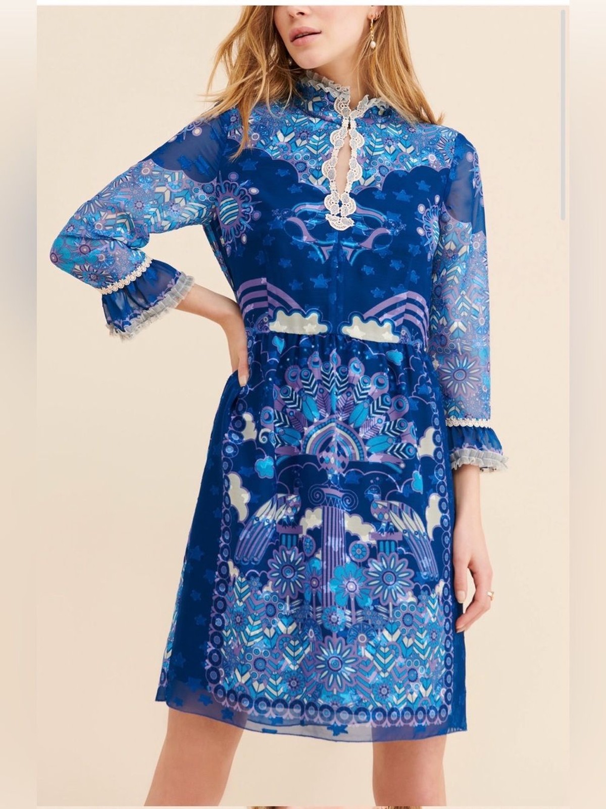 Anna Sui Peacock Border Shift Dress 0 $590