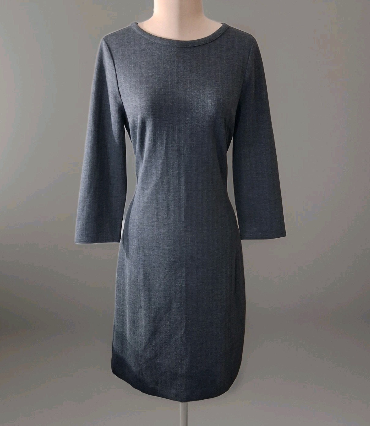 Noir Womens Sheath Dress Sz M Gray Herringbone 3/4 Sleeve Poly/Viscose Spandex