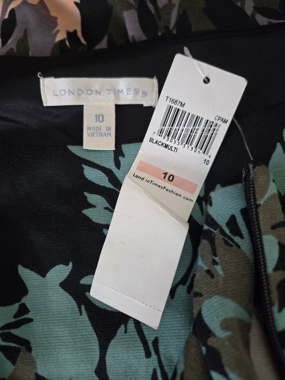 ~NWT~London Times Black Multi Floral Sheath Style Cap Sleeve Summer Dress~SZ 10