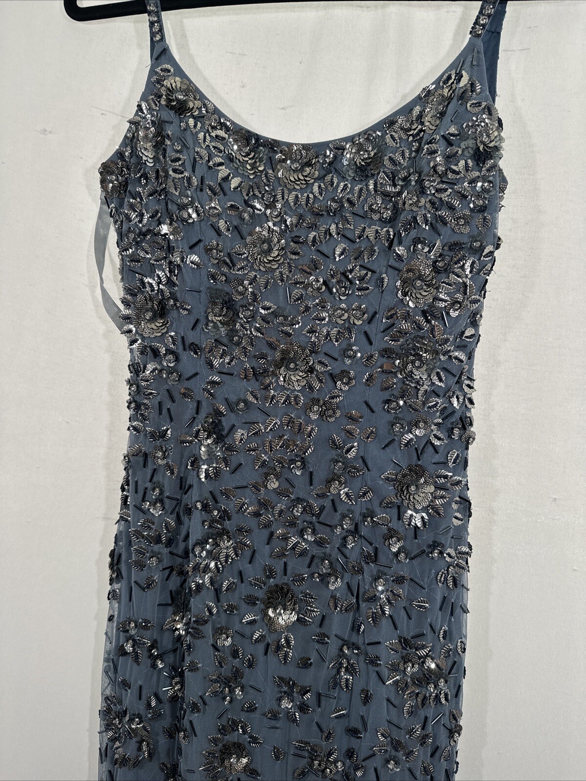 NWT Mac Duggal [ 4 ] 5477 Floral Embellished Scoop Neck Evening Gown Slate Q1001