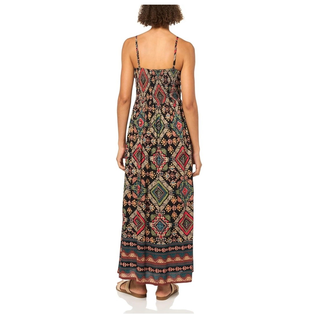 Angie Aztec Maxi Dress Womens Large Black Cut Out Twist Front Smocked Back Boho