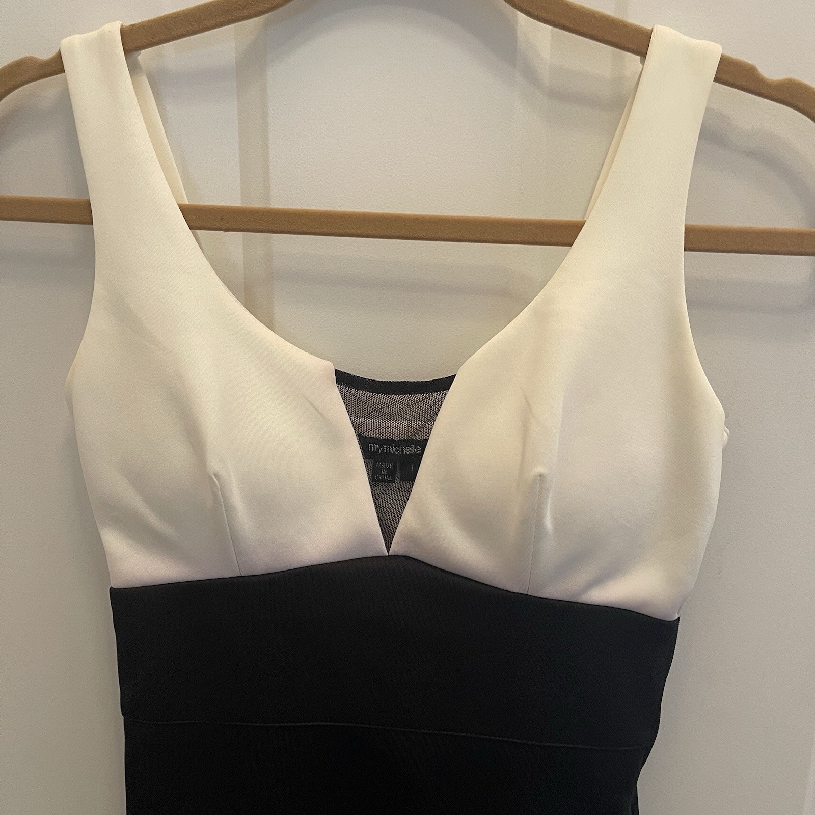 My Michelle Bodycon Mini Dress Women Sz 1 White Black Colorblock Event Party Y2K