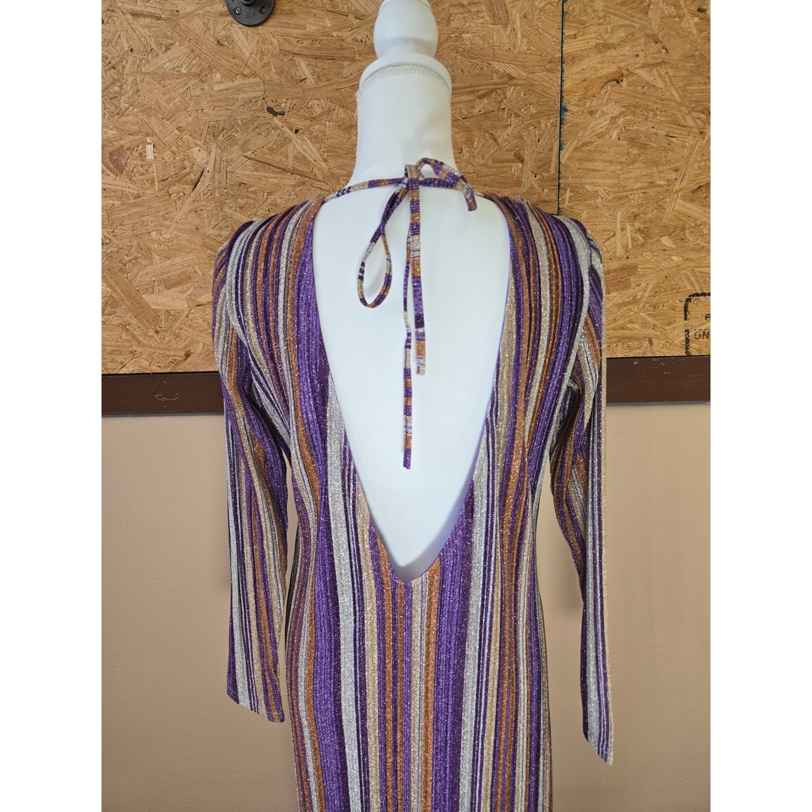 Kendall + Kylie Purple Orange Metallic Striped Pleated Maxi Dress Size 8/10