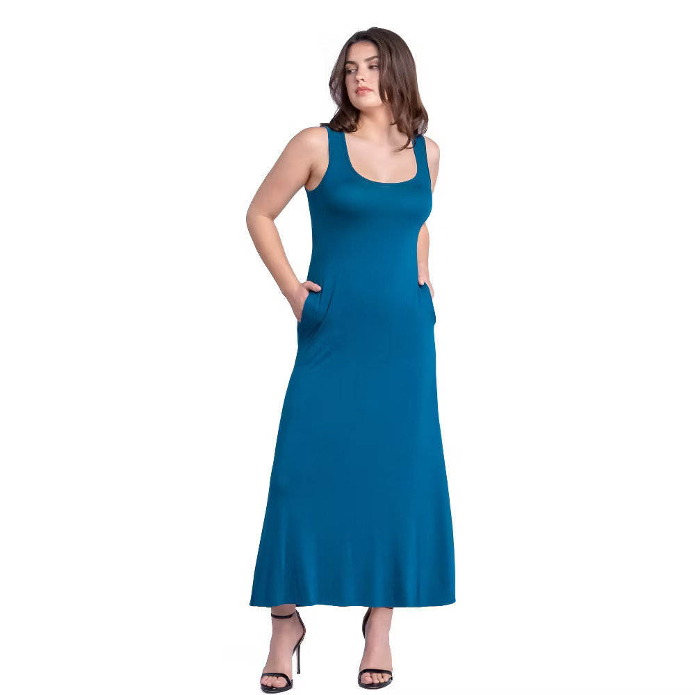 24seven Comfort Apparel Womens Scoop Neck Sleeveless A Line Pocket