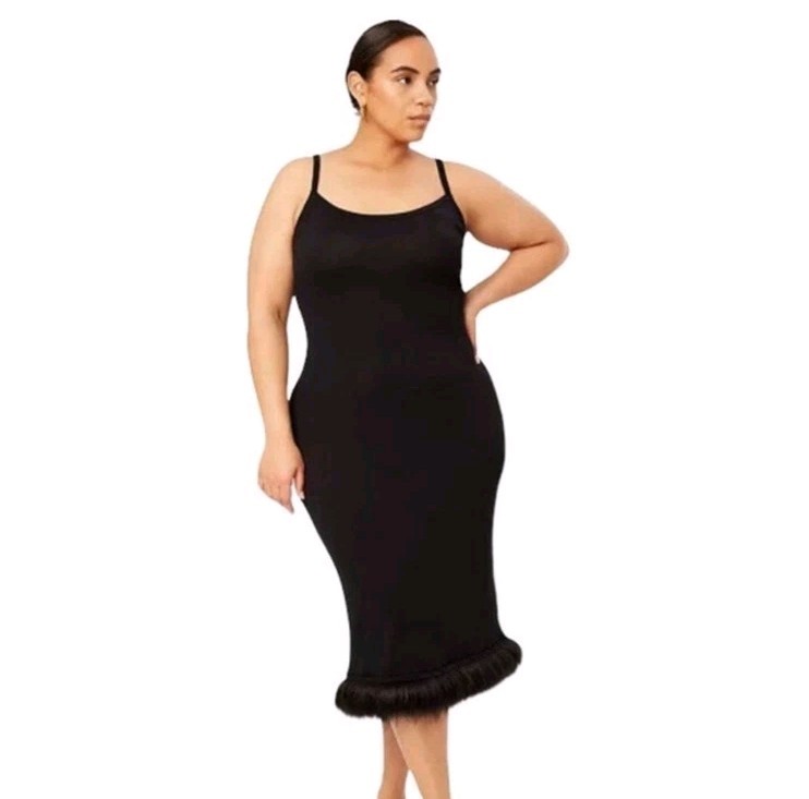 NWT $99 DANIELLE BERNSTEIN Size Lg Sexy Lightweight Sweater Dress Faux Fur