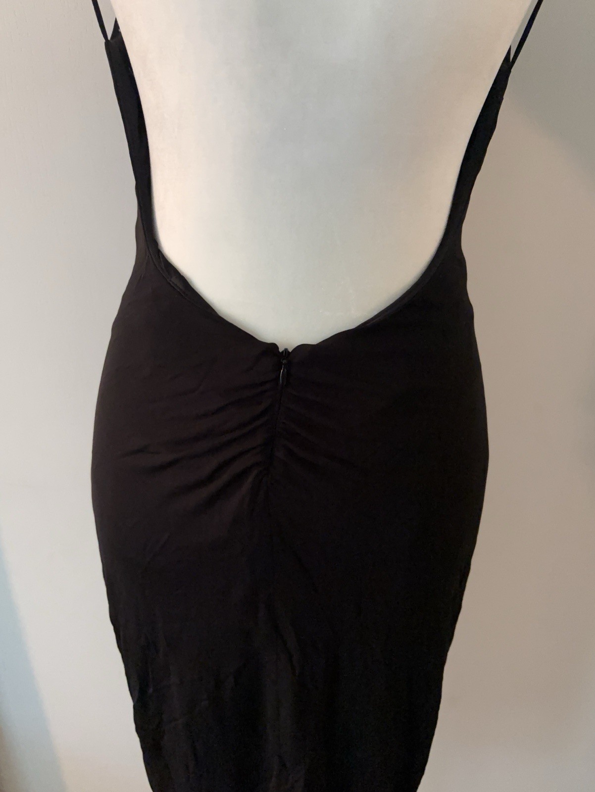 Maria Bianca Nero Black Solid Boat Neck Backless Ruched Bodycon Midi Dress S