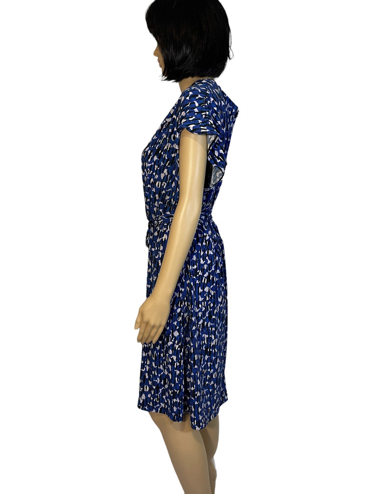 Coldwater Creek 14 Blue Print Polyester Knit Sleeveless Knee-length V-neck Dress