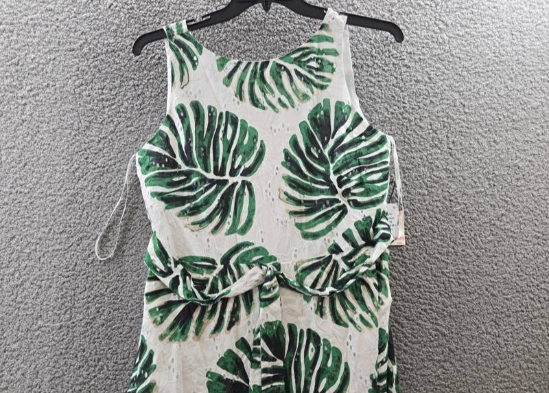 Anne Klein Printed Eyelet V-Neck Dress Women’s 10 White Dove Multi Sleeveless