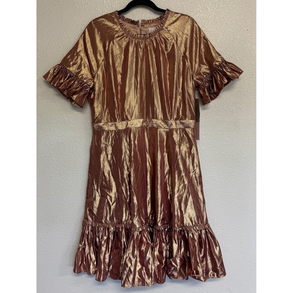 Rachel Parcell New Size XL Pink Rose Gold Metallic Foil Swing Mini Party Dress