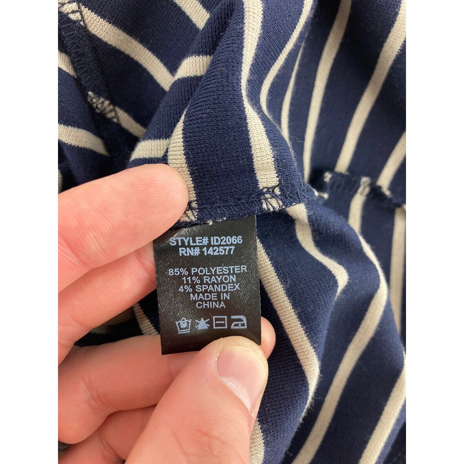 Iris Basic Womens Dress Medium Blue Tan Stripes Bodycon Asymmetrical Slit NWT