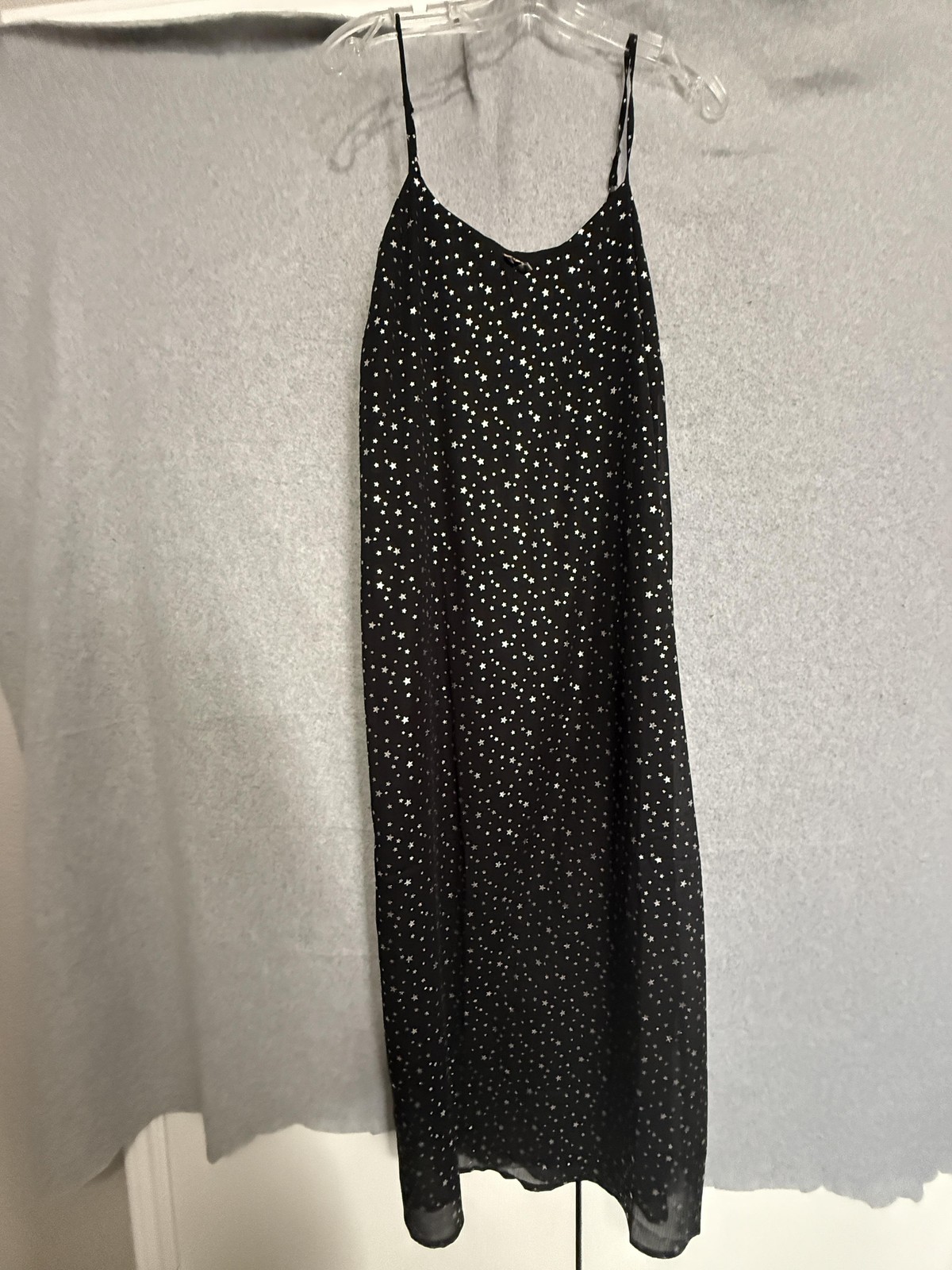 Andrée By Unit Dress Womens Medium Black Star Print Chiffon Slip Maxi Celestial