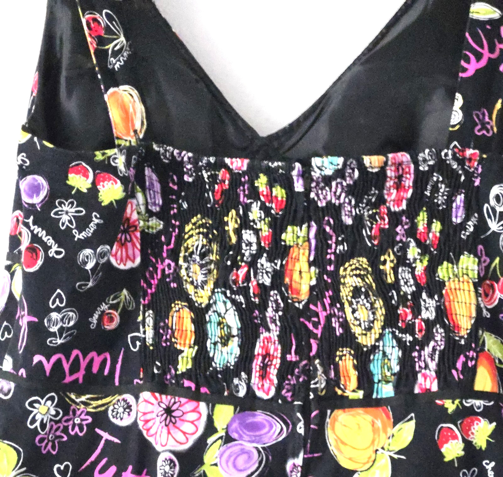 Karin Stevens Fruit Floral Print Dress Womens 16 Cotton Fit Flare Adjust. Straps