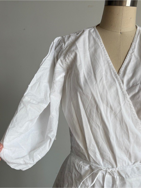 NWT RHODE “Claudine” Puff-Sleeve Wrap Mini Dress in White Sz X-Large