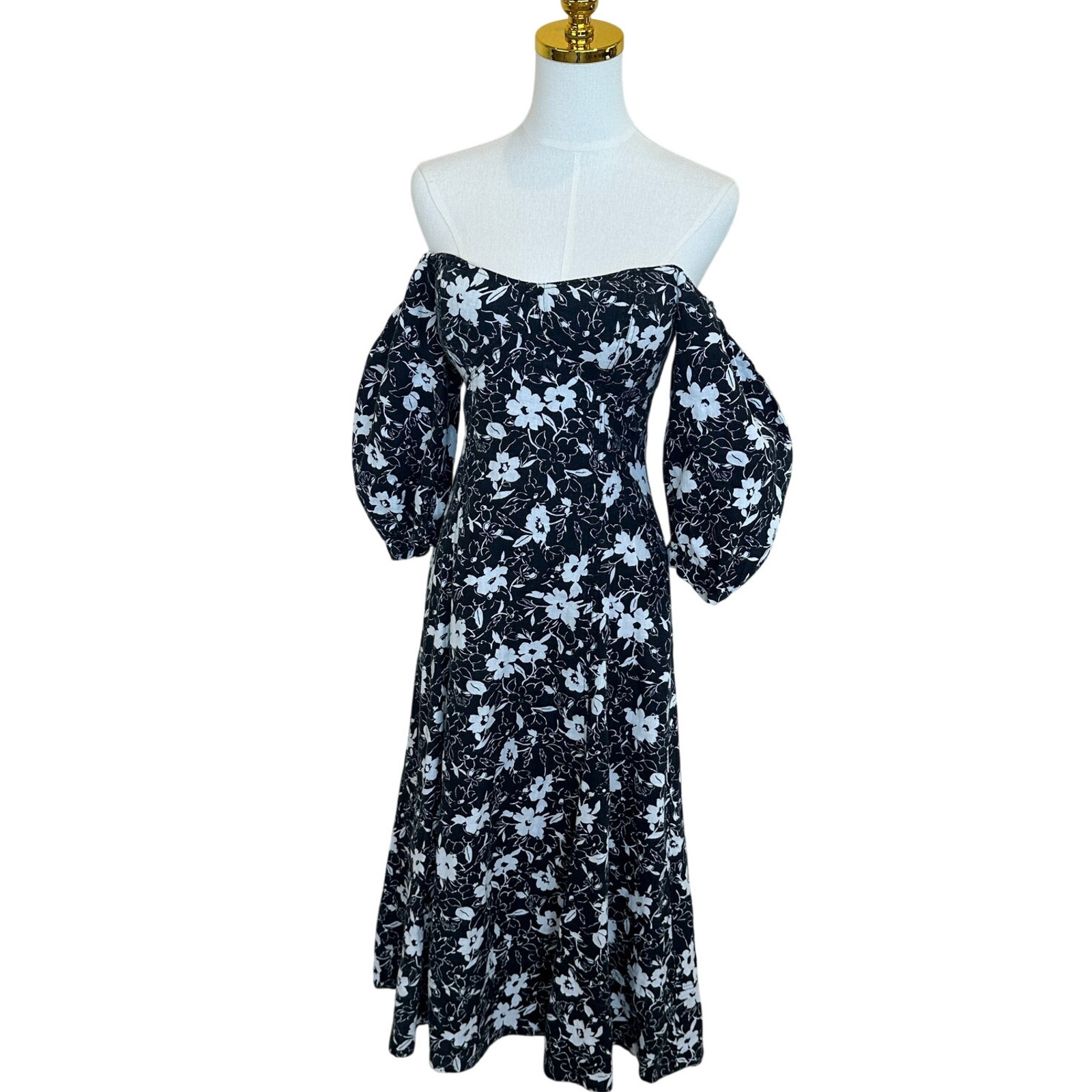 Ralph Lauren Black Floral Corset Midi Dress SIZE 8 Vacation Linen Designer $600
