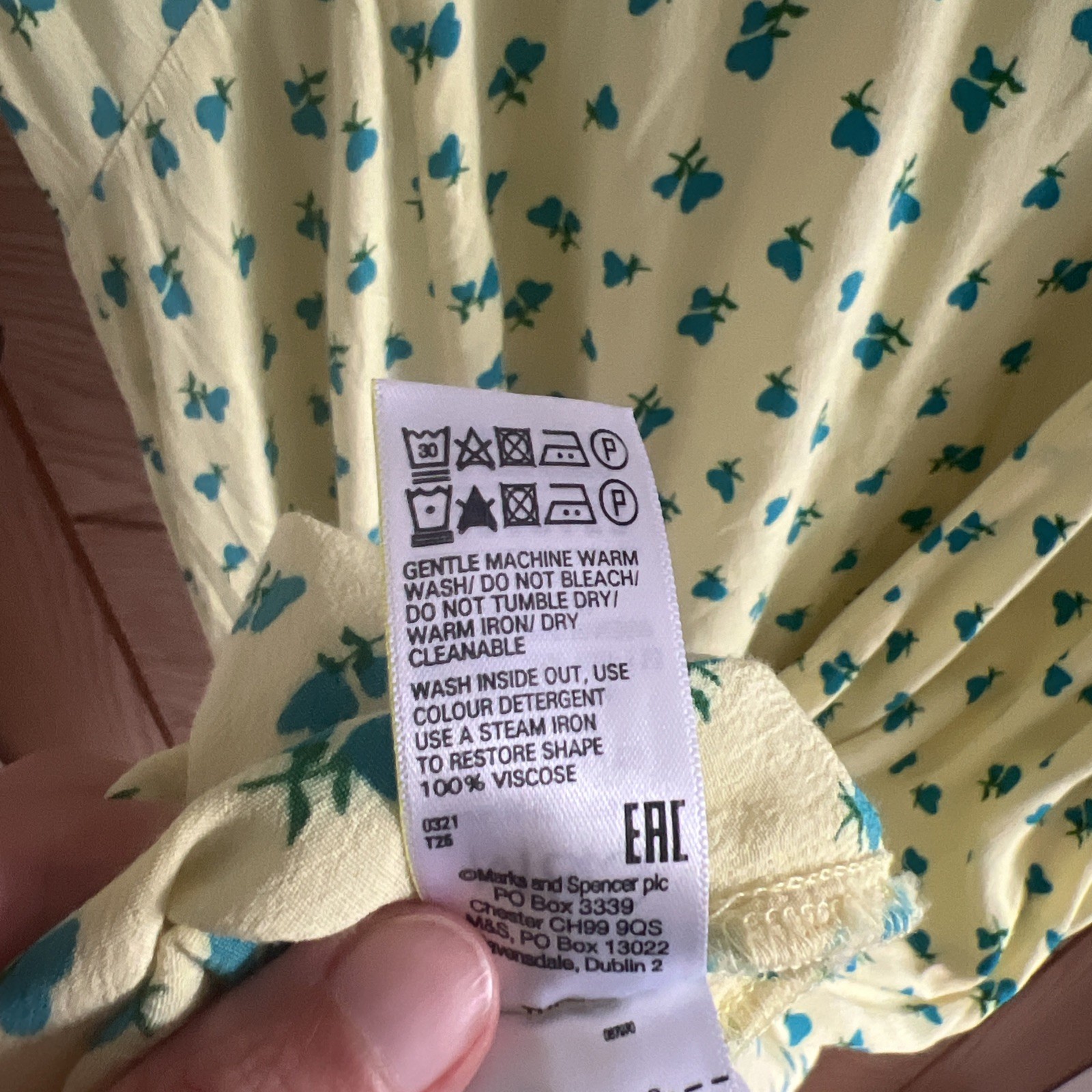 Marks & Spencer X Ghost Ditsy Print Tea Dress Size 18 Butter Yellow Blue Heart