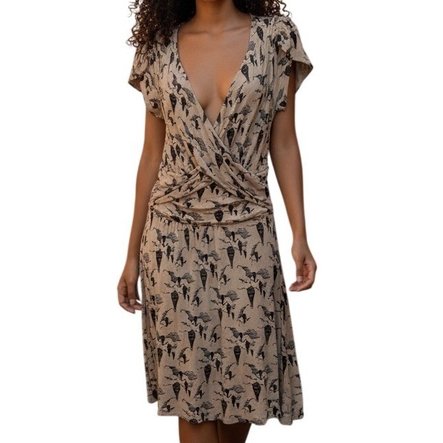 ANTHROPOLOGIE LEIFNOTES Up And Away Hot Air Balloon Print Faux Wrap Dress Small