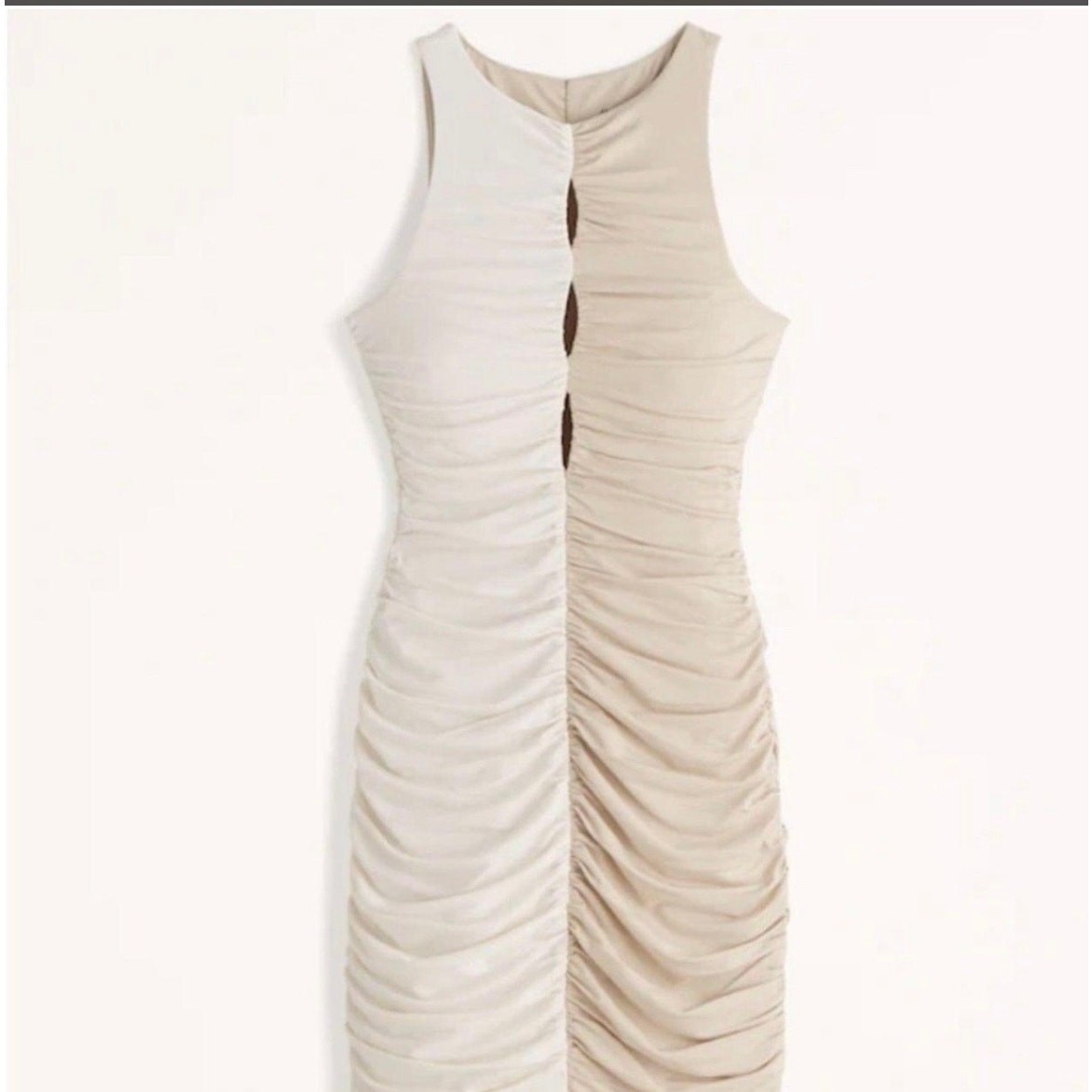 NWT Abercrombie & Fitch Two-Tone Ruched Bodycon Midi Dress Beige & Ivory Small