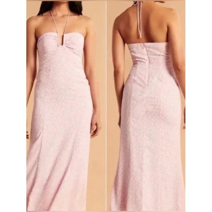 Abercrombie & Fitch Bloggers Favorite Pink Floral Cinched Halter Maxi Dress