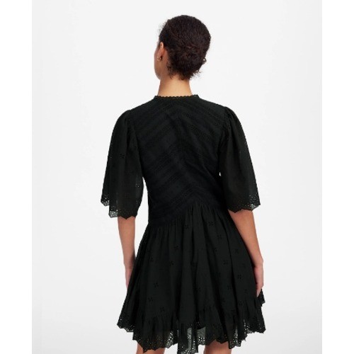 Madewell Dress Size 00 Black Eyelet Flutter Sleeve Mini Cotton Sundress NU556