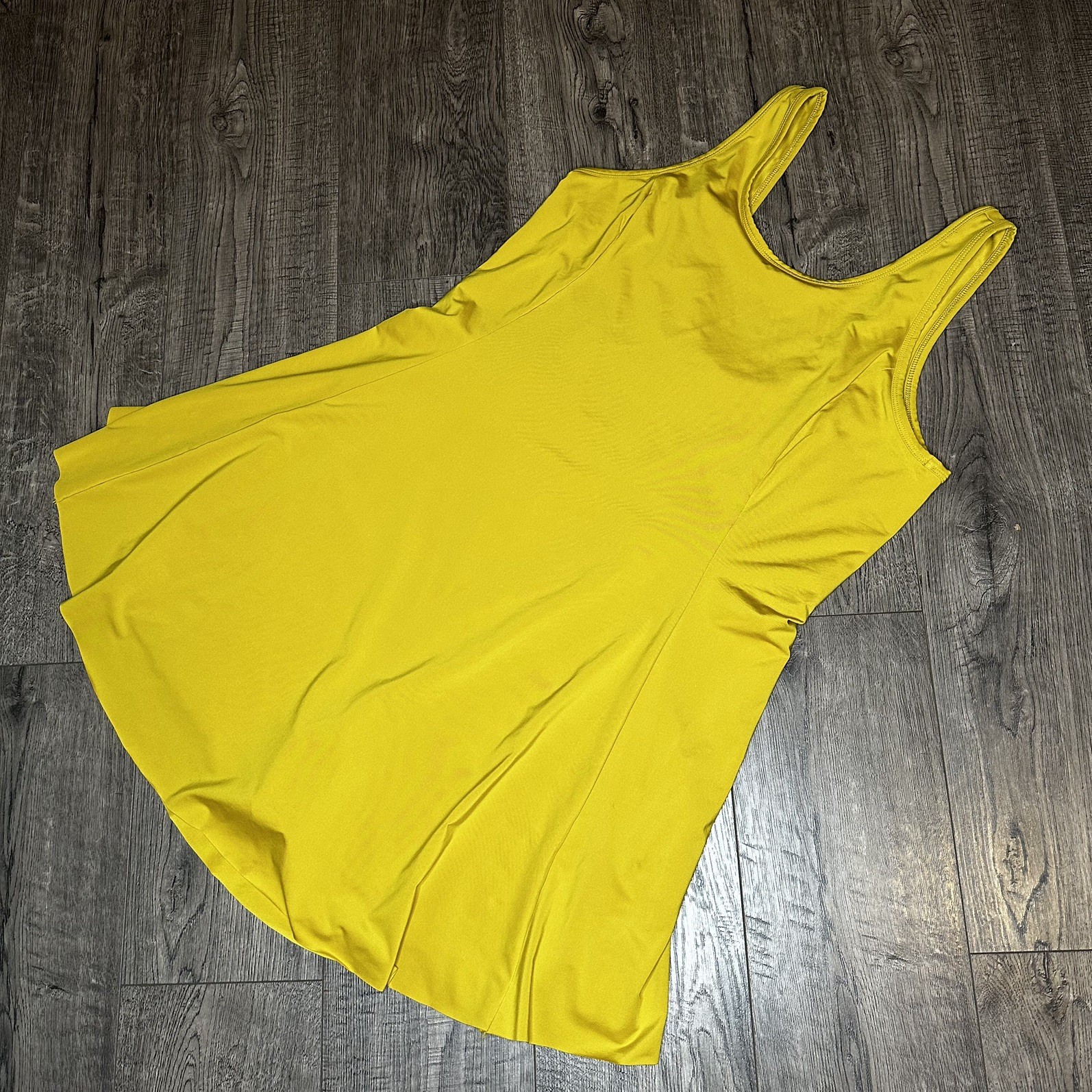 Flounce Dress Size Large Mustard Yellow Built-In Shorts Summer Skort Dress DSG